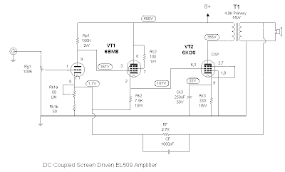 Wiring Schematic Diagram: GUITAR OR HI-FI Power Amplifiers 12Watt tube