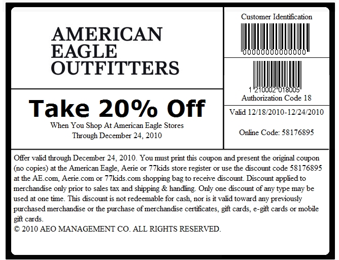 ... : American Eagle: 20% Off In-store and Online Coupon (Expires Dec 24
