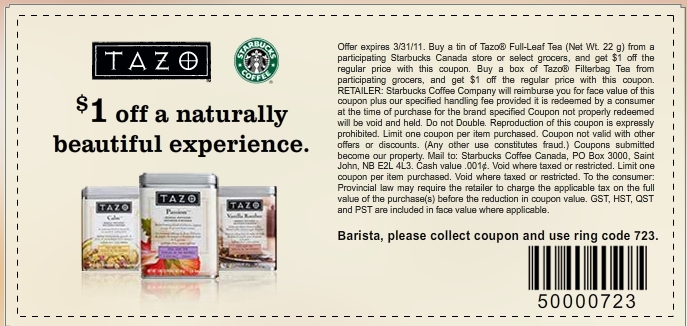 Canadian Daily Deals Starbucks Canada 1 Off Tazo Tea Tin Printable 