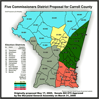 Map: Carroll County Maryland commissioners’ districts Senate Bill 675