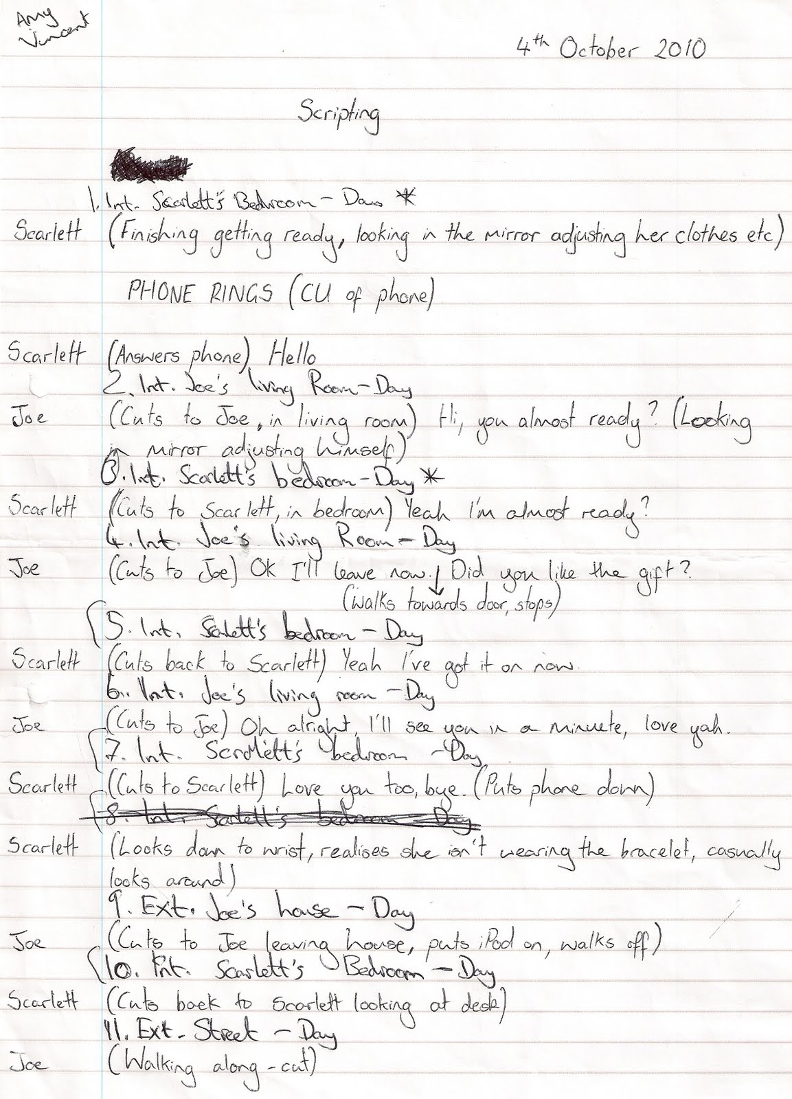 Script Dragting Amy Vincent - A2 Media: FILM: Scripting