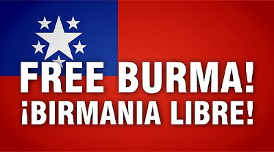 flag image with free Burma in English and Spanish