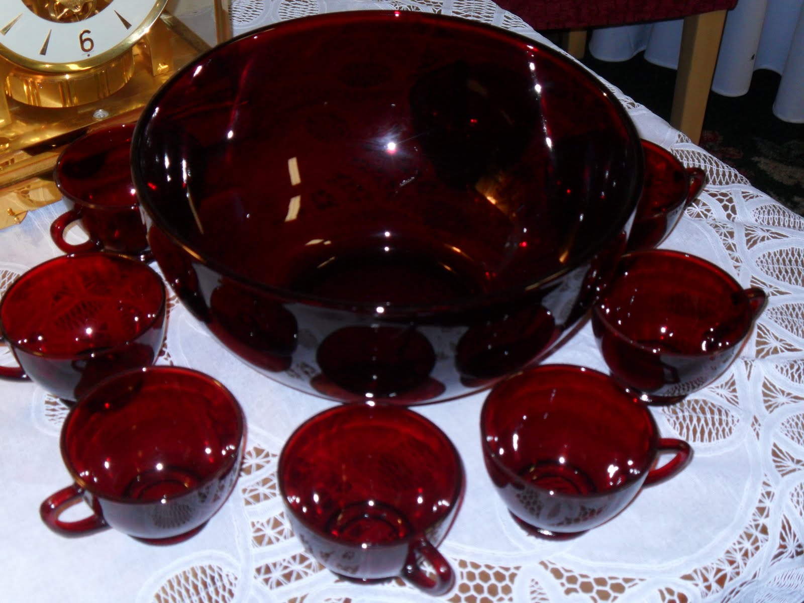Cottage Creative Living by Egretta Wells Vintage Ruby Glass Punch Bowl