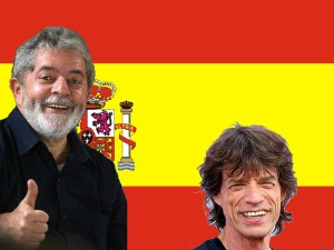 Lula e Mick Jagger torcendo pela Espanha na Copa 2010