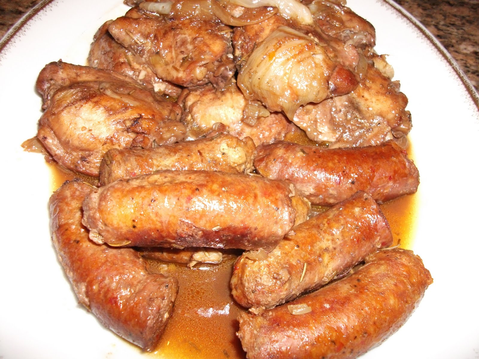 Sarah's Oriental & Western Recipes chicken and italian sausages with