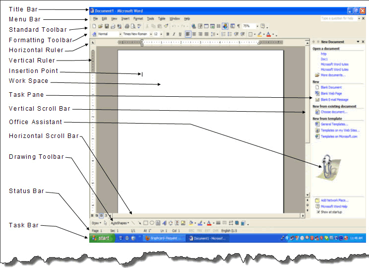 parts of ms word screen
