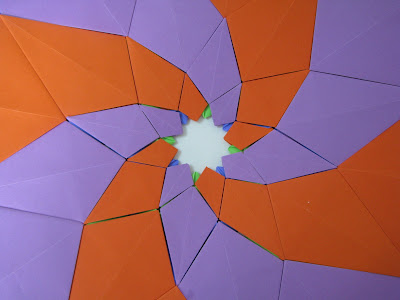 Tomoko Fuse's Origami Quilt Blooming Flowers 1 in Orange, Green, Blue, and Purple closer look at reverse side