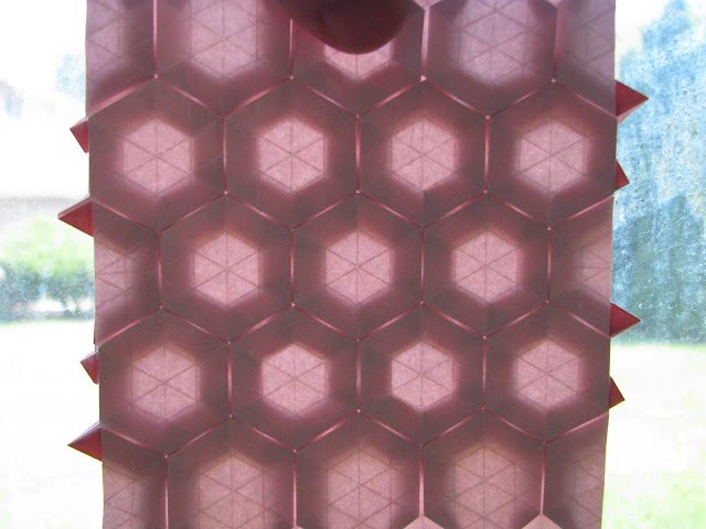 Eric Gjerde Red Double Pleat Hexagon Tessellation window lit reverse side