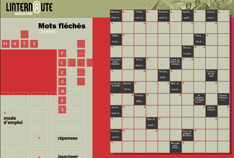 Piece De Theatre Mots Fleches Grille de mots fléchés - Thème Cinéma - Mots-fleches.info