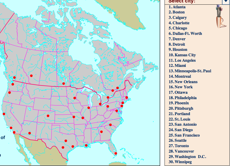 North America Map Quiz Game United - North America Cities