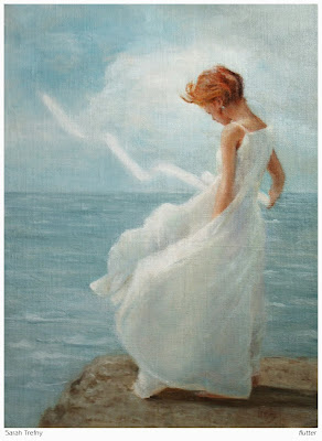 figure oil painting of young girl at the ocean by Sarah Trefny