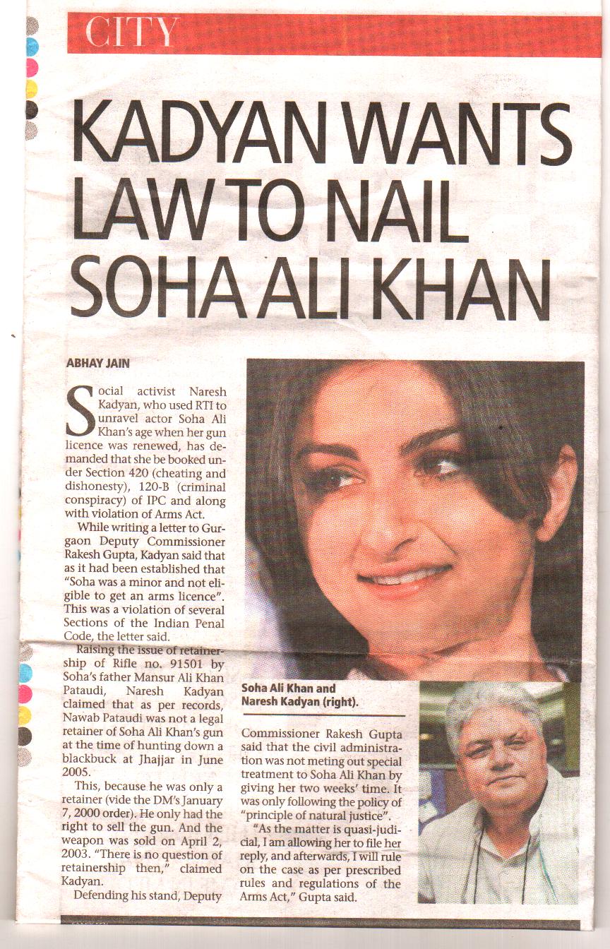 Naresh Kadyan views about Soha Ali Khan