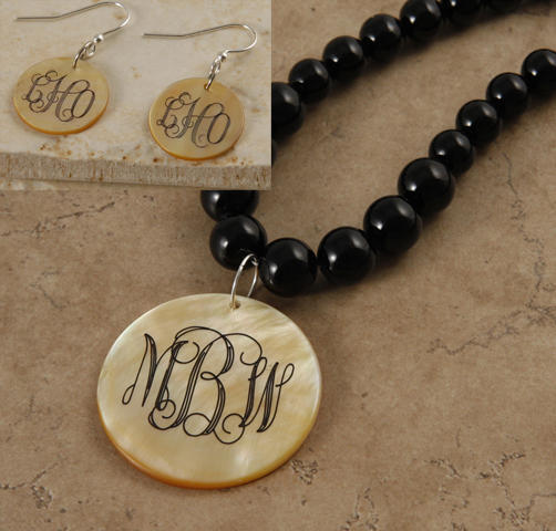 Monogrammed Jewelry Gifts: Engraved Shell Pendant Necklaces