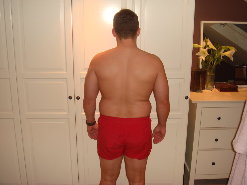 Julian — Back picture before Leangains — 222lbs