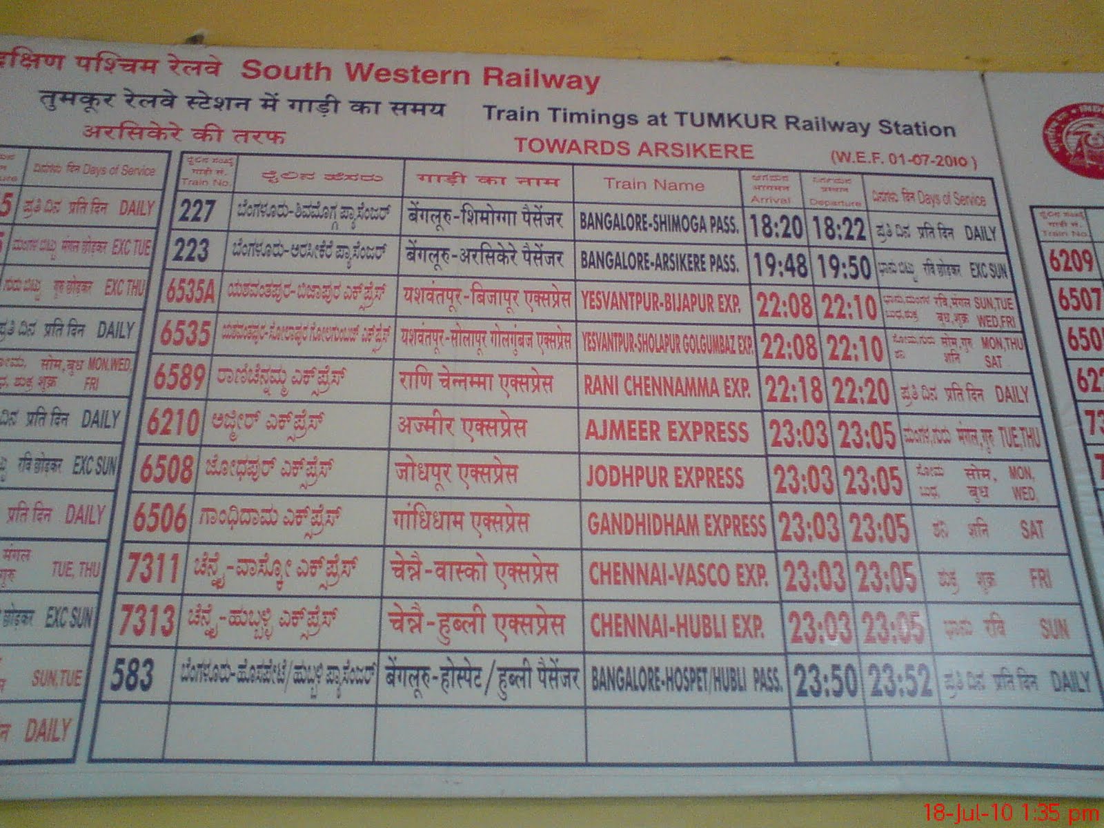 to Tumkur Mirror Tumkur Railway station, Tumkur