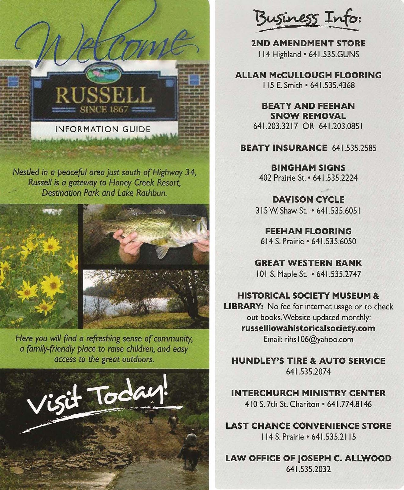 Russell (Iowa) Historical Society Russell Visitors Brochure
