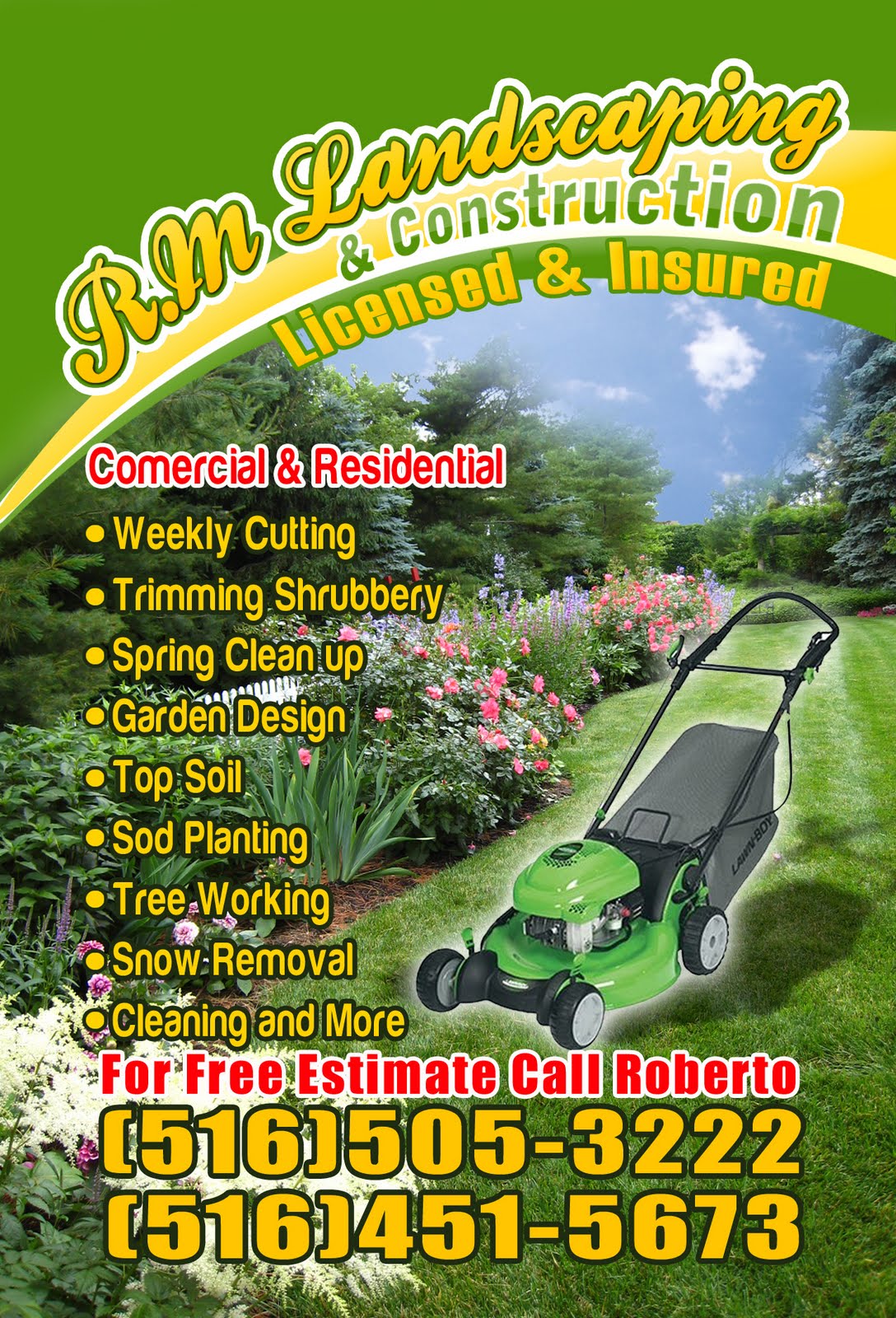 SOULGRAPHIC DESIGN R.M. Landscaping flyer y tarjeta full color