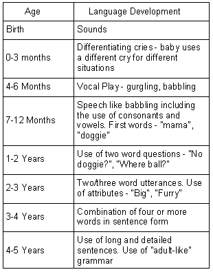 Developmental stages of child language