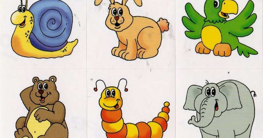 cartela com vários animais coloridos pra gente miúda