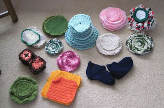 crocheted items stacked