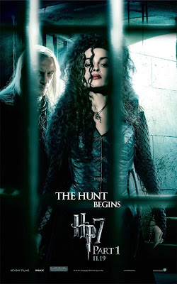 Harry Potter and the Deathly Hallows: Part I Teaser One Sheet Movie Poster - The Hunt Begins - Jason Isaacs as Lucius Malfoy & Helena Bonham Carter as Bellatrix Lestrange