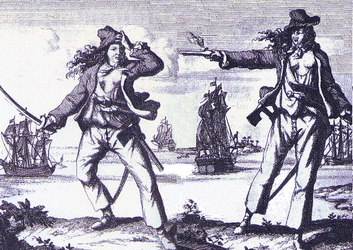 As piratas mulheres Anne Bonny e Mary Read.