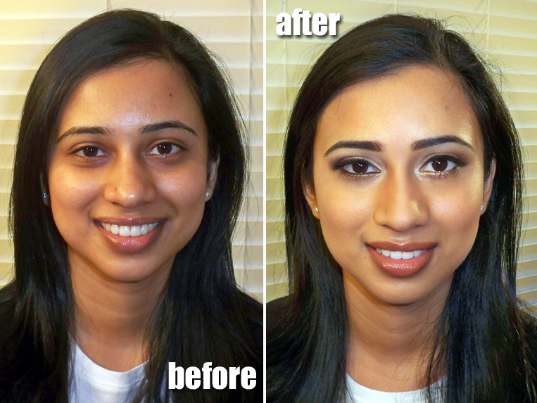 Indian and after airbrush makeup before