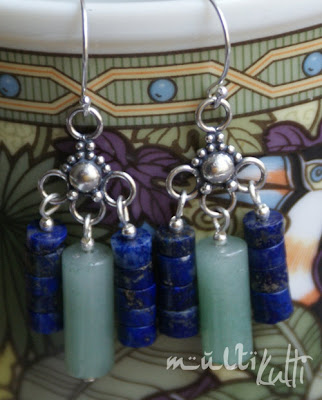 srebrne kolczyki z awenturynem i lapis lazuli