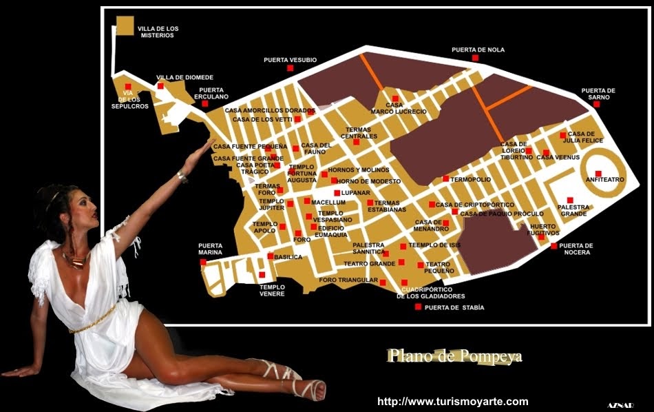 kolossal'noy istoriey Rima Mapa de la Ciudad de Pompeya