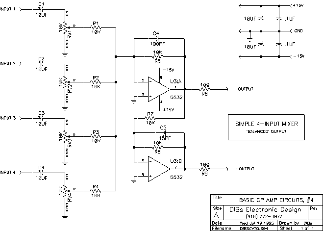 RO ELECTRONICA: SCHEMA MIXER AUDIO SIMPLU CU 4 INTRARI - 4 IMPUT
