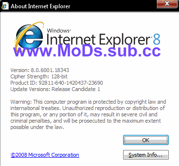 Internet Explorer 8 RC1 8.0.18343 Download