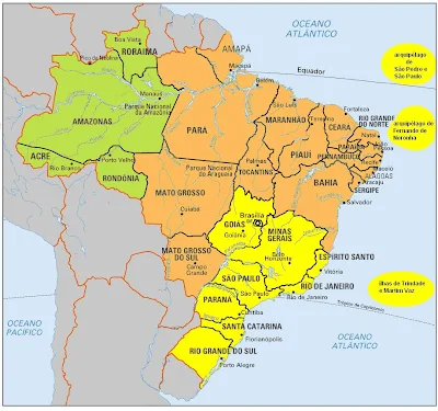 mapa do Brasil com fuso horario