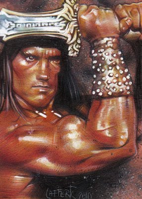 Arnold Schwarzenegger as Conan the barbarian, ACEO Sketch Card by Jeff Lafferty
