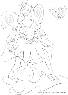 Free coloring sheet of Fairy barbie Sit with butterfly looking cute drawing sketch
