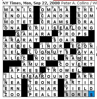 Rex Parker Does the NYT Crossword Puzzle: MONDAY Sep 22 2008 Peter Rex Parker Does the NYT Crossword Puzzle: MONDAY Sep 22 2008 Peter