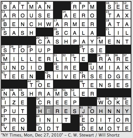 Rex Parker Does the NYT Crossword Puzzle: Many a Justin Bieber fan / WED  12-22-10 / Kirk's foe in a Star Trek sequel / General played by Fonda (in  1976), Peck (1977) and Olivier (1981)