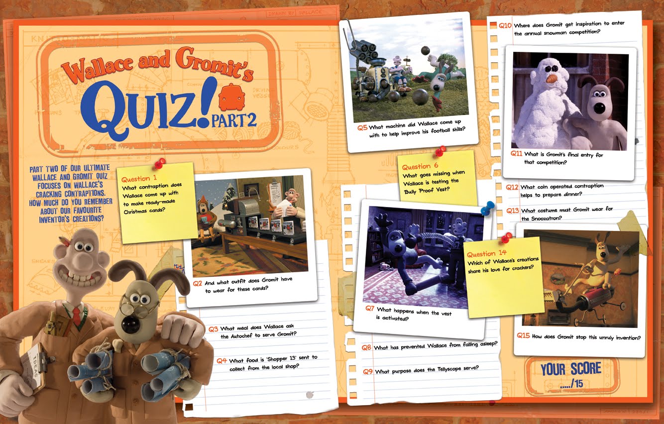 LK New media Design 'Wallace & Gromit Annual' Endpapers & Quiz Pages