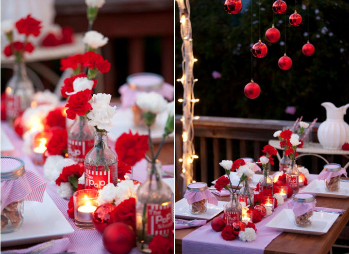 Mariages Rétro Table de fête en rouge et blanc