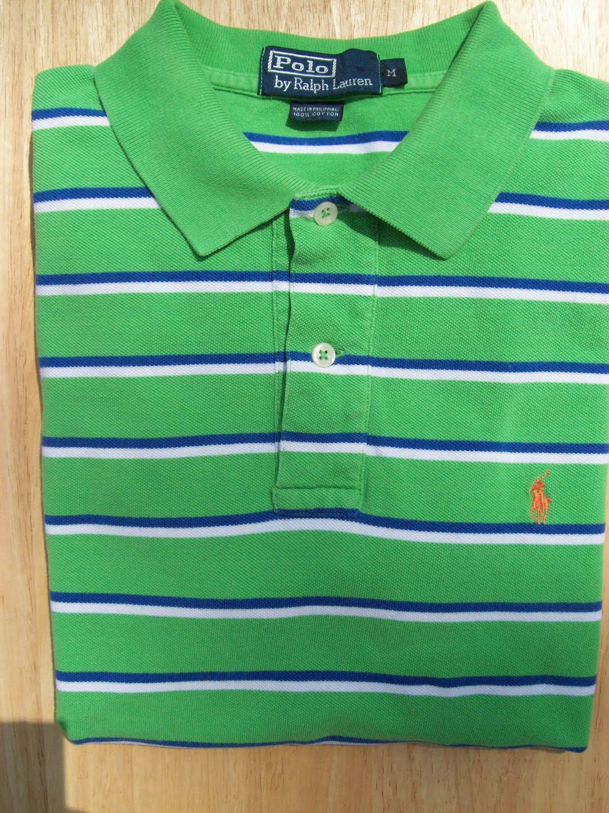 VintageMens: SOLD Polo Ralph Lauren green polo w/ blue and white stripe ...