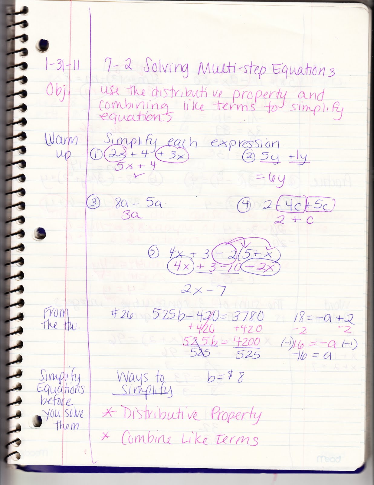 Ms. Jean's Classroom Blog: 7-2 Solving Multi-Step Equations