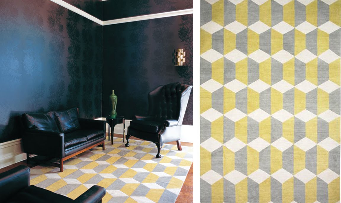{BLACK. WHITE. YELLOW.} Yellow and Gray Geometric Rug...
