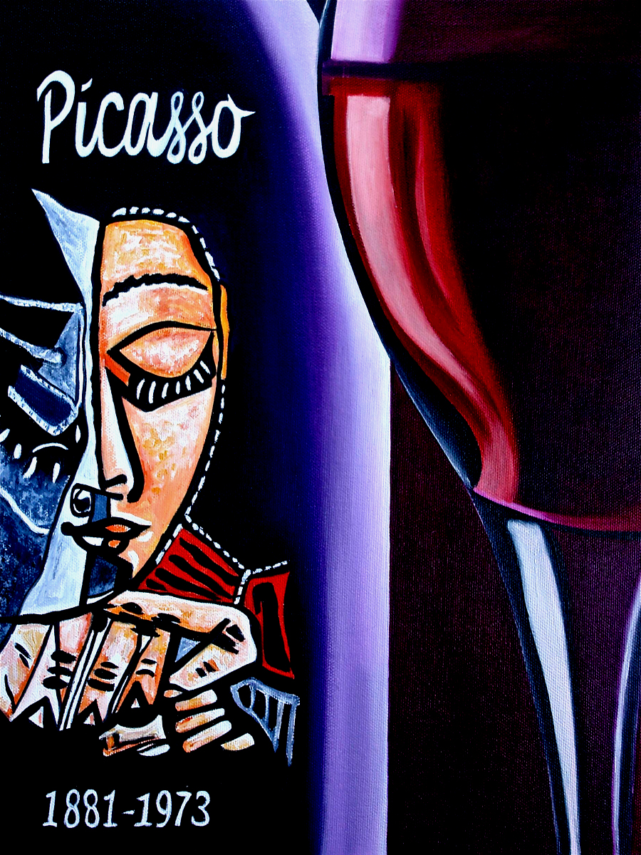 "Picasso Wine Label," Wine Painting, by k Madison Moore k Madison