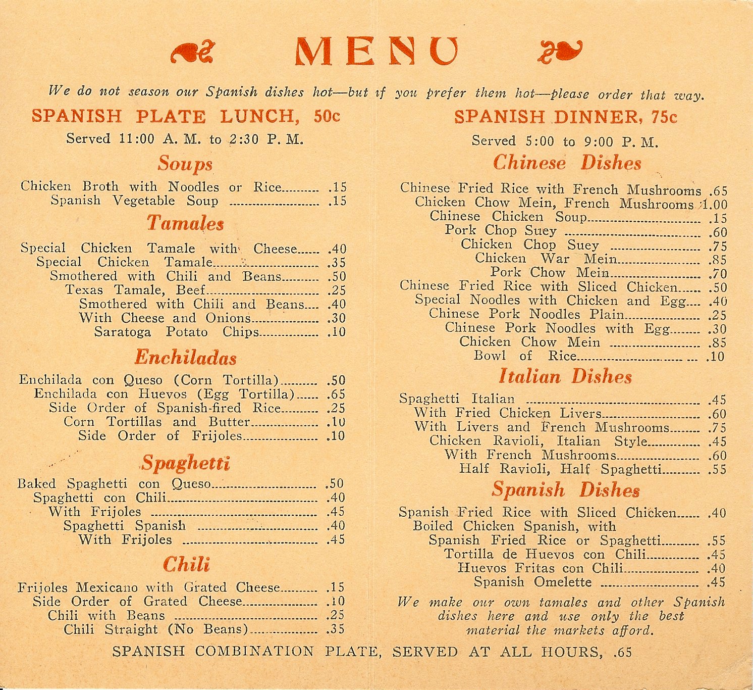 spanish restaurant menu project