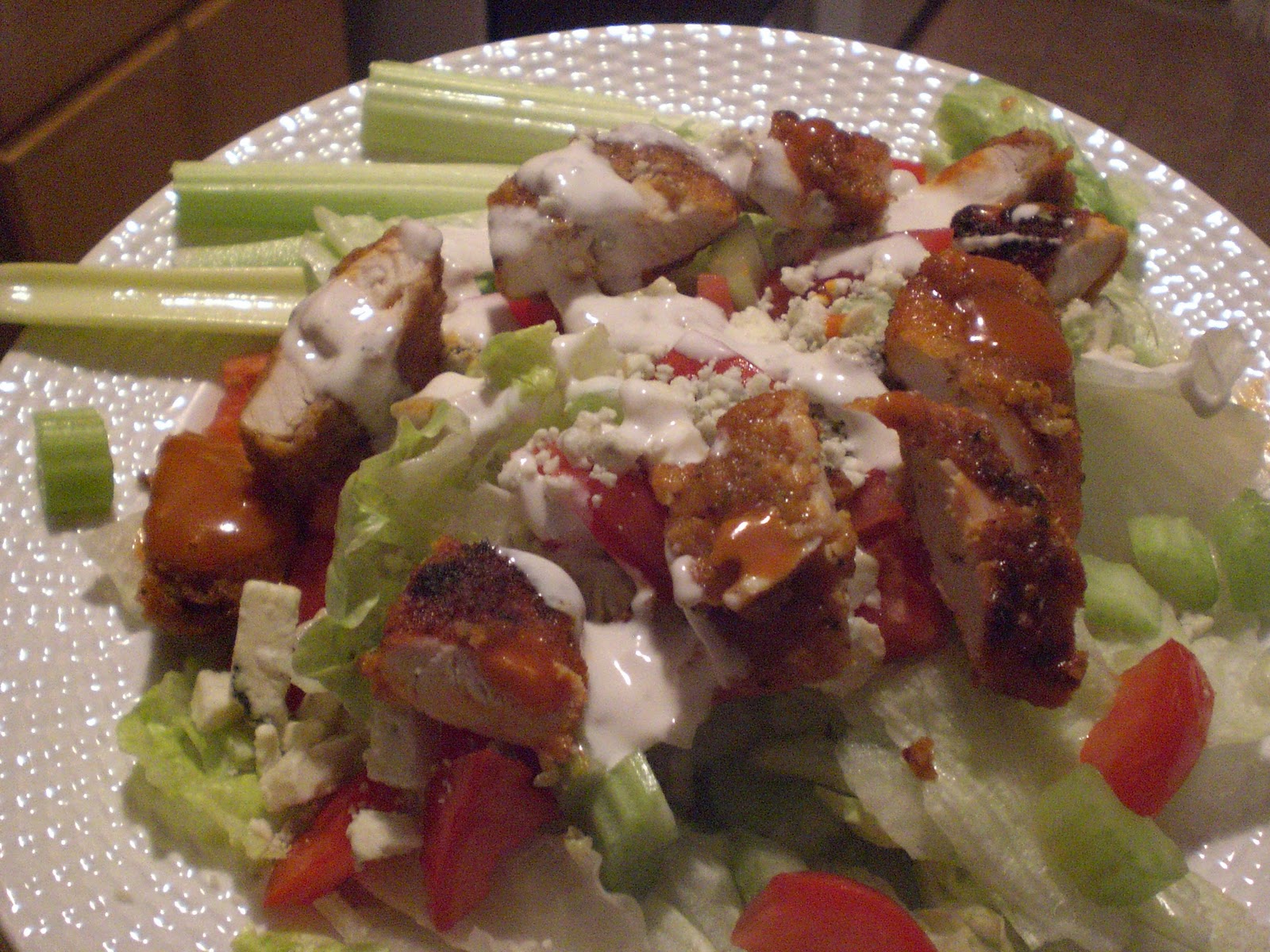 i make good food. guiltless buffalo chicken finger salad.