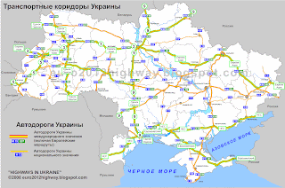 Карта автомобильных дорог Украины. Транспортные коридоры Украины
