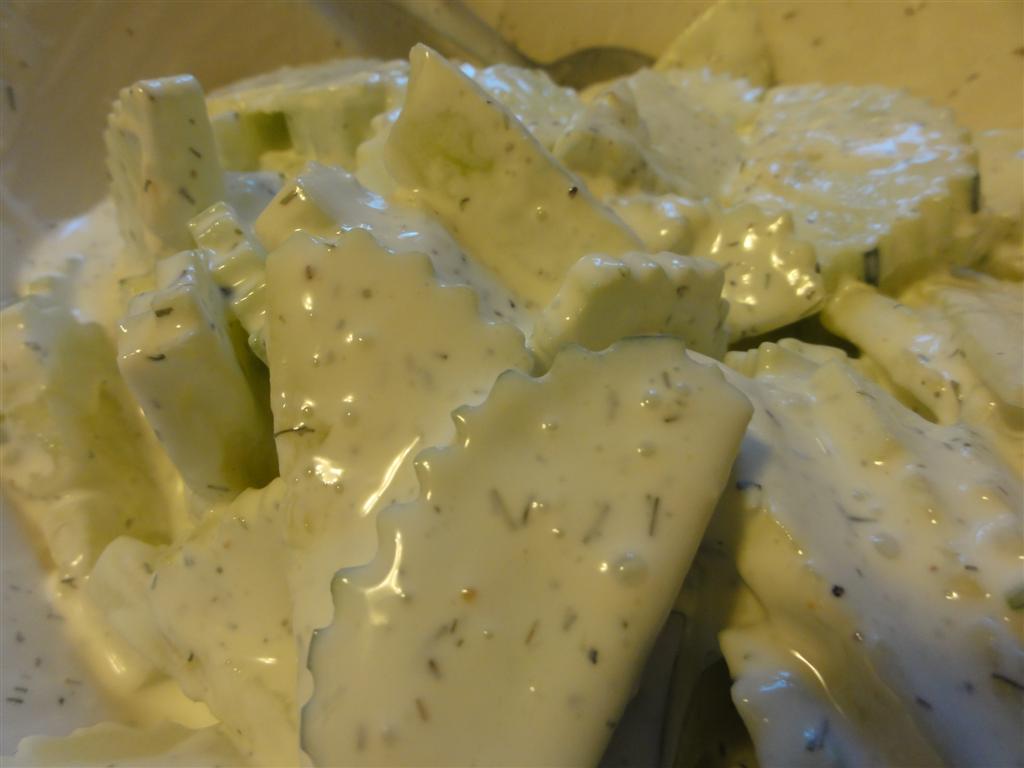 Give Peas a Chance Sour cream and dill cucumber salad.