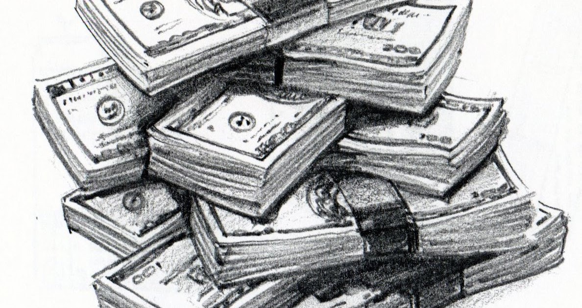 Черно белый рисунок деньги