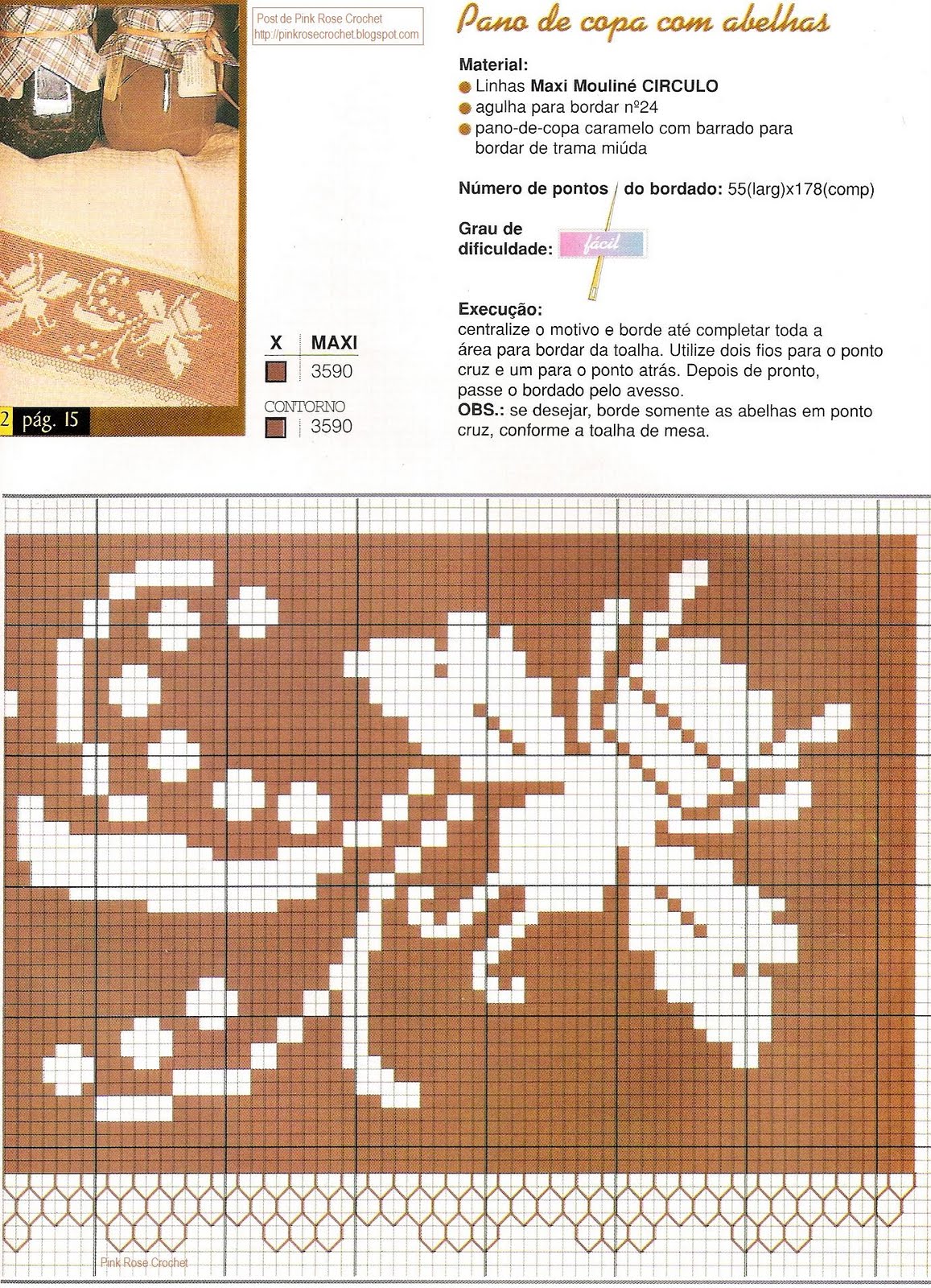 Pink Rose Crochet: Ponto Cruz - Abelhas em Pano de Copa