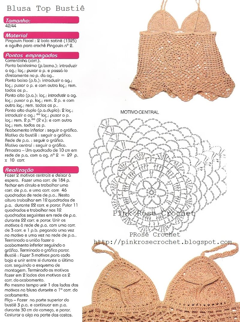 Pink Rose Crochet: Blusa Top com Quadradinhos