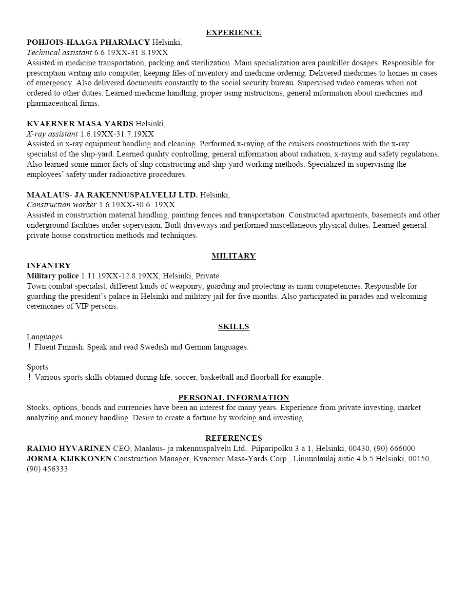 Manual machinist resume